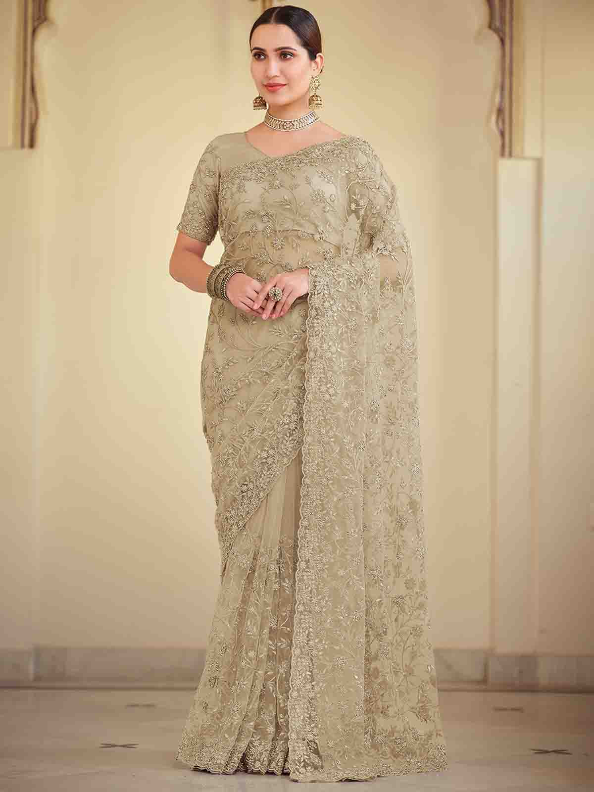 Olive Green Soft Net Saree With Unstitched Blouse