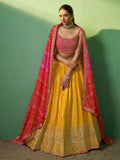 Yellow Embroidered Semi Stitched Lehenga With Unstitched Blouse