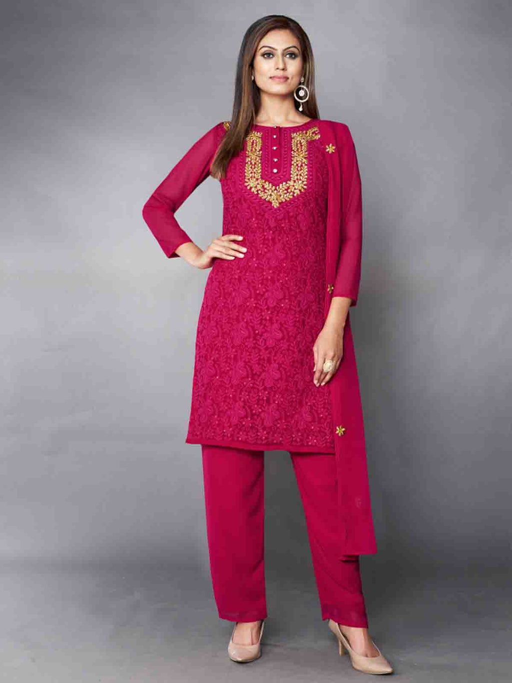 Fancy Pink Semi Stitched Kurta Set