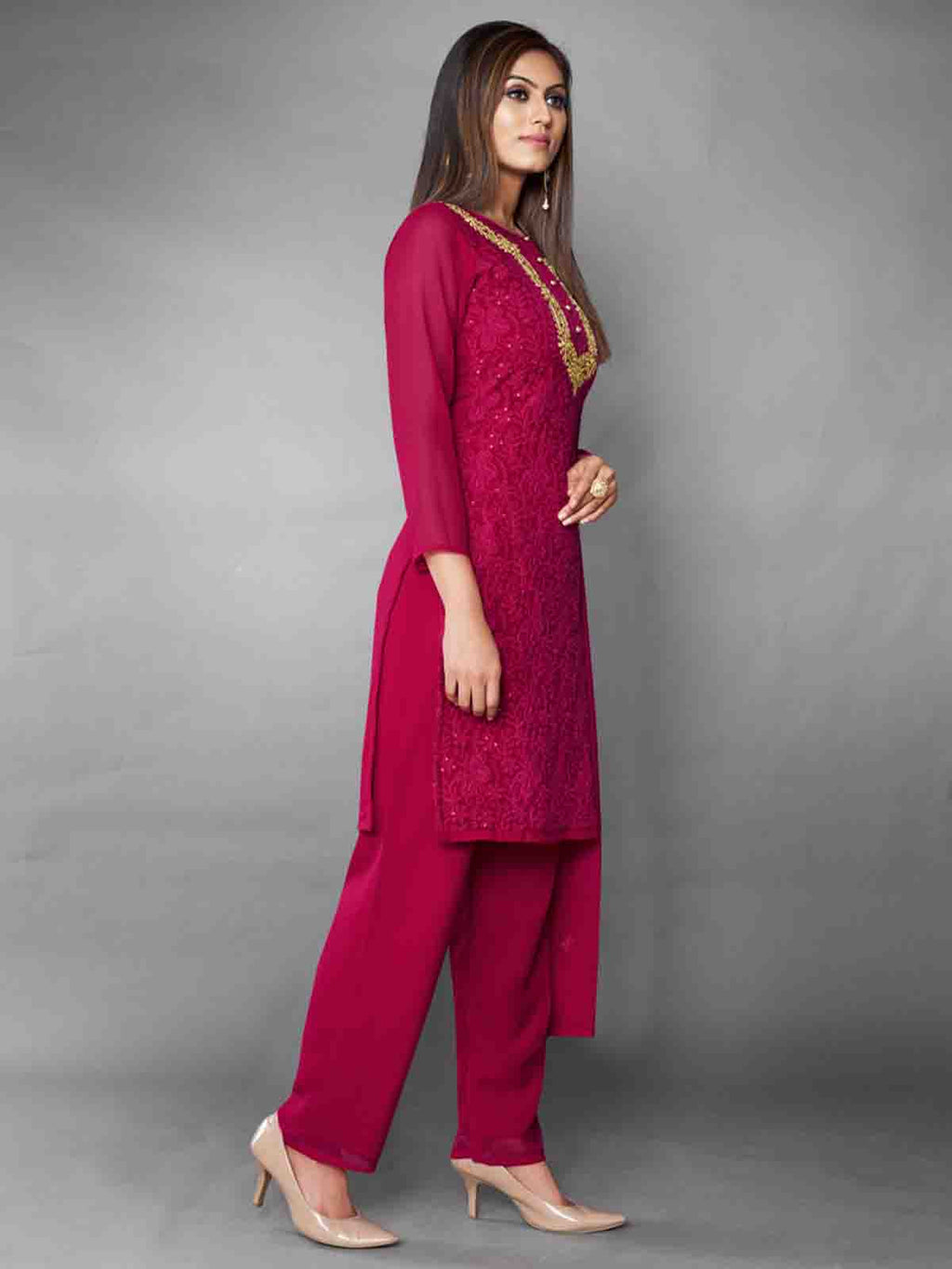 Fancy Pink Semi Stitched Kurta Set