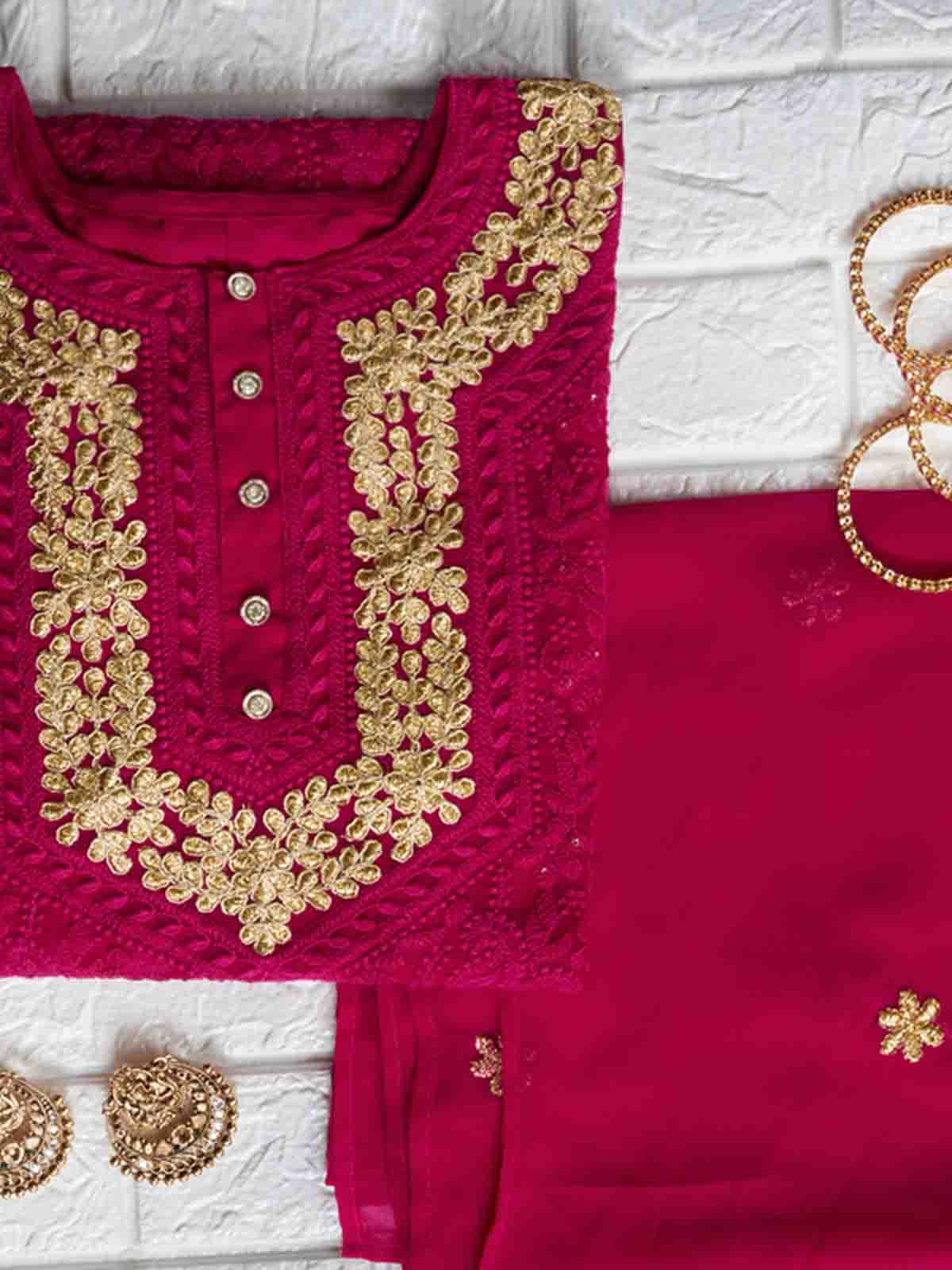 Fancy Pink Semi Stitched Kurta Set