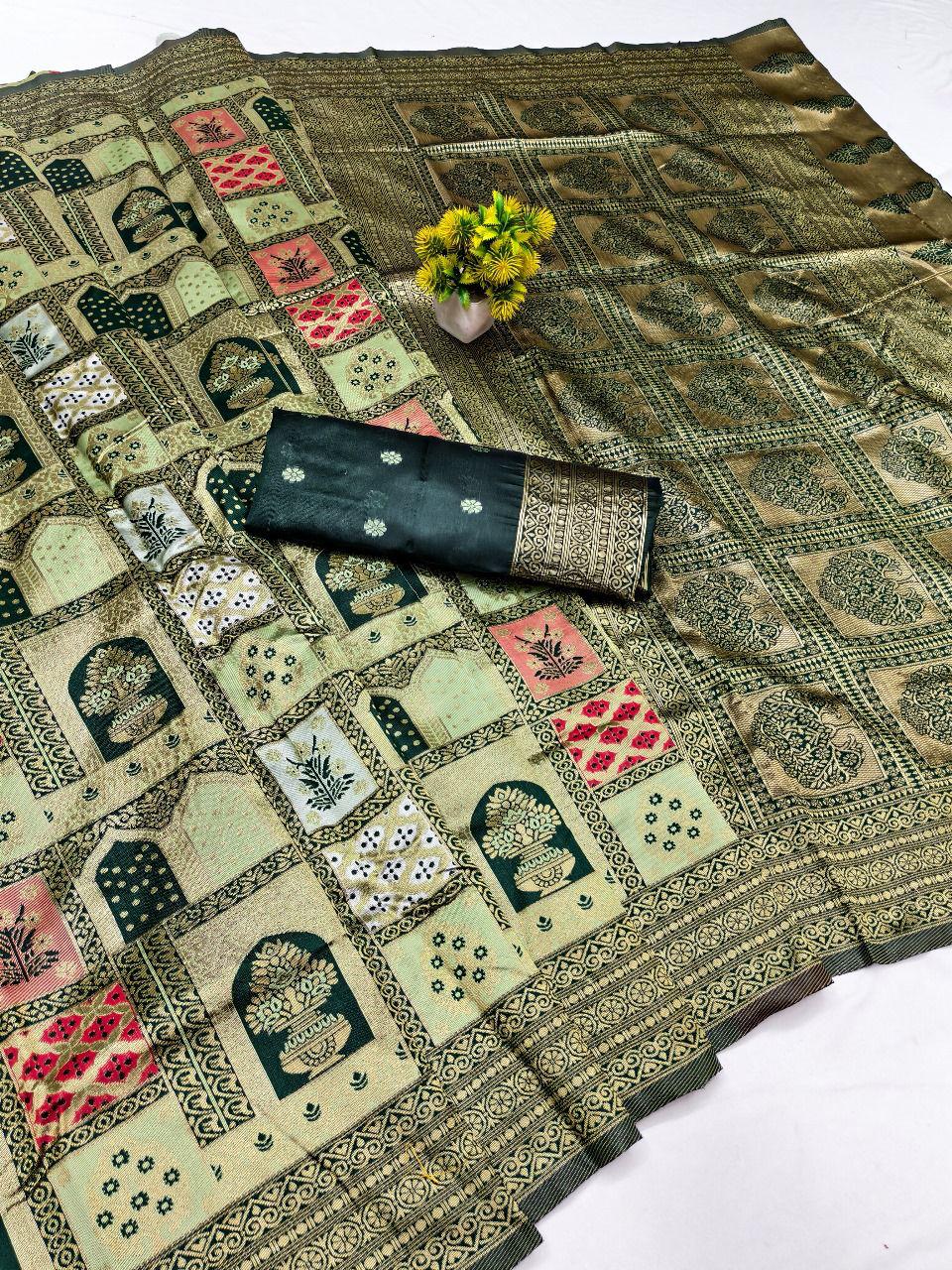 Snazzy Green Soft Silk Saree With Ethereal Blouse Piece