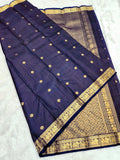 Snazzy Navy Blue Soft Silk Saree With Opulent Blouse Piece
