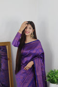 Angelic Royal Blue Soft Banarasi Silk Saree With Lovely Blouse Piece