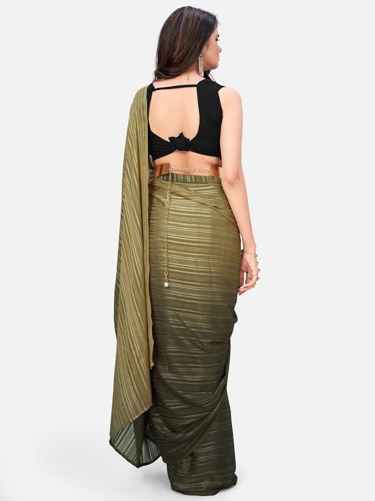 Amazeballs Olive Green Ready to Wear Saree With Metal Belt