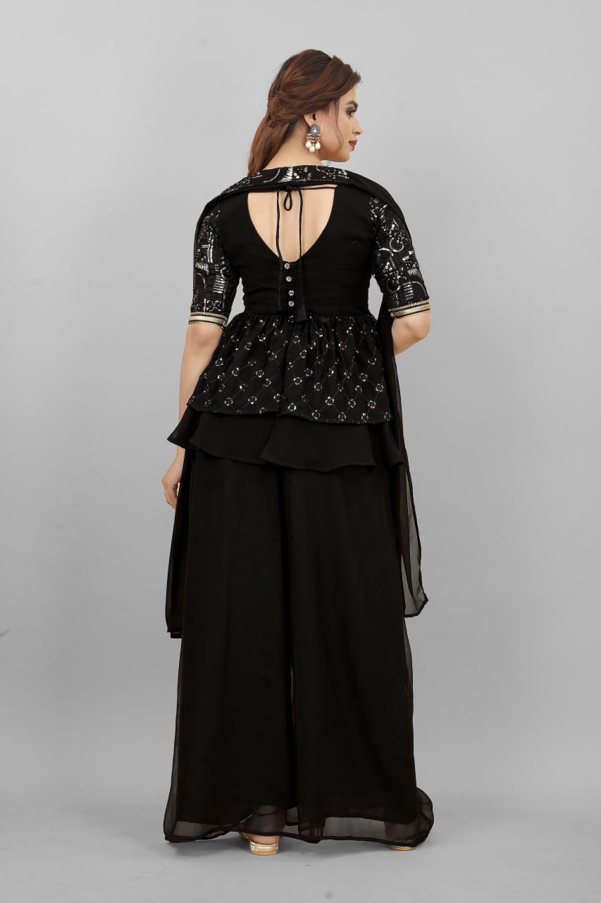 Amazing Sequence Work Black Color Sharara Suit