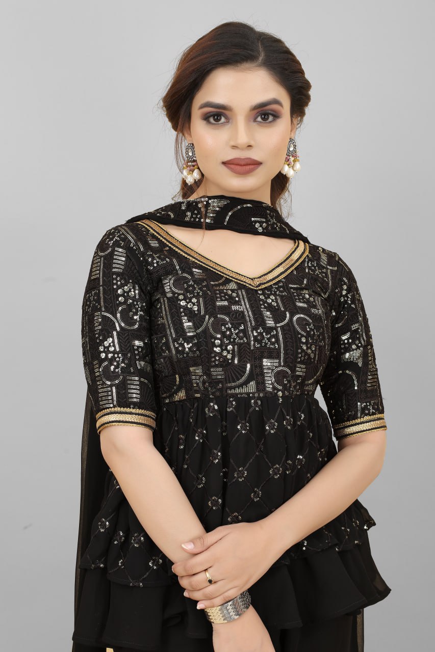 Amazing Sequence Work Black Color Sharara Suit