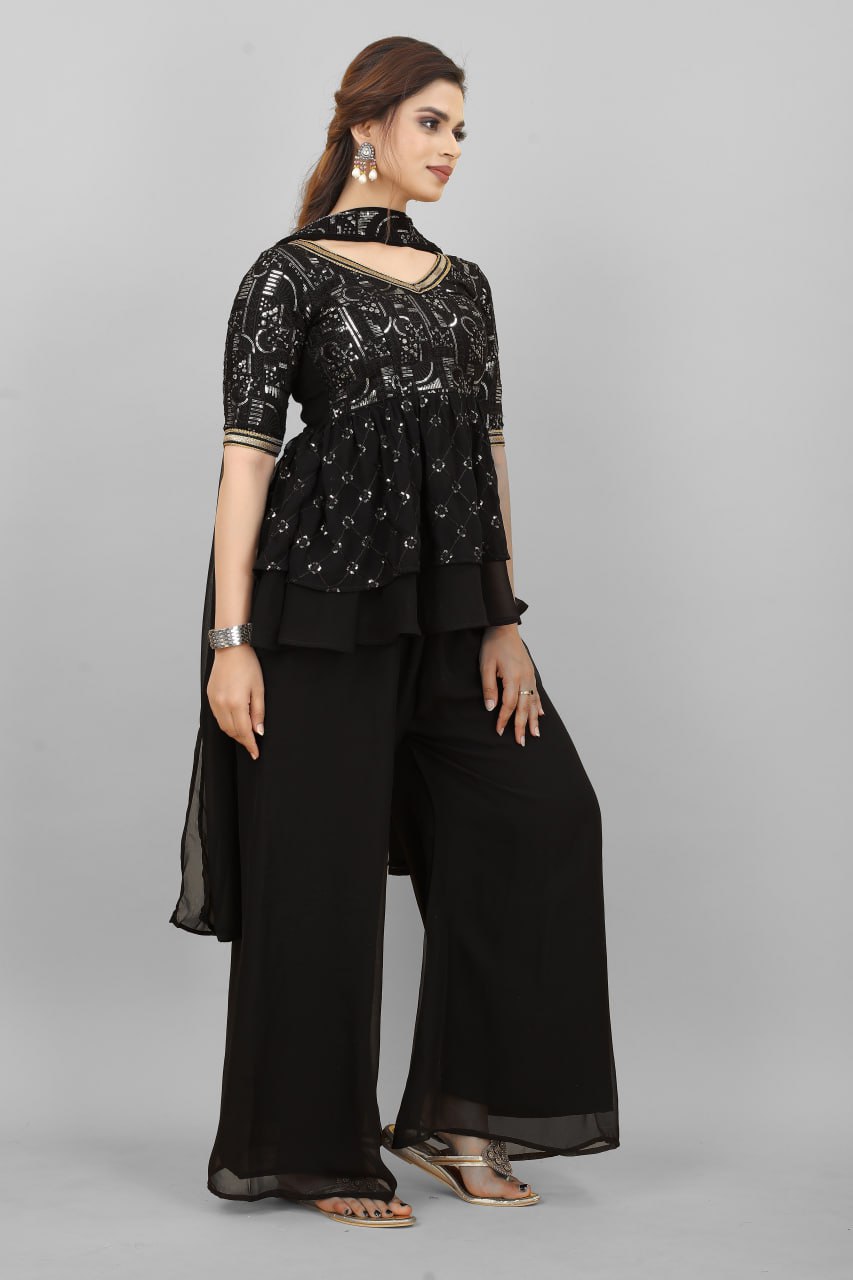 Amazing Sequence Work Black Color Sharara Suit