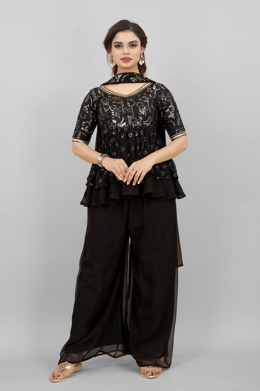 Amazing Sequence Work Black Color Sharara Suit