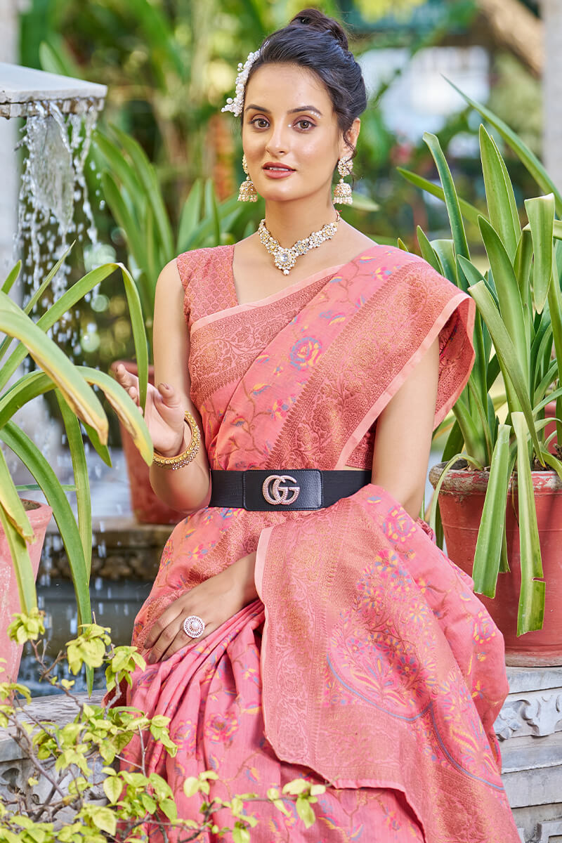 Opulent Pink Pashmina saree With Effervescent Blouse Piece