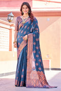Opulent Navy Blue Banarasi Silk Saree With Majesty Blouse Piece