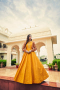 Beautiful Sequence Work Mustard With Multicolor Gown With Koti