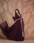 Bollywood Celebrity Wear Madhuri Dixit Maroon Color Gown