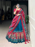 Ethnic Firoji & Pink Lehenga Choli with Tassels & Patola Print