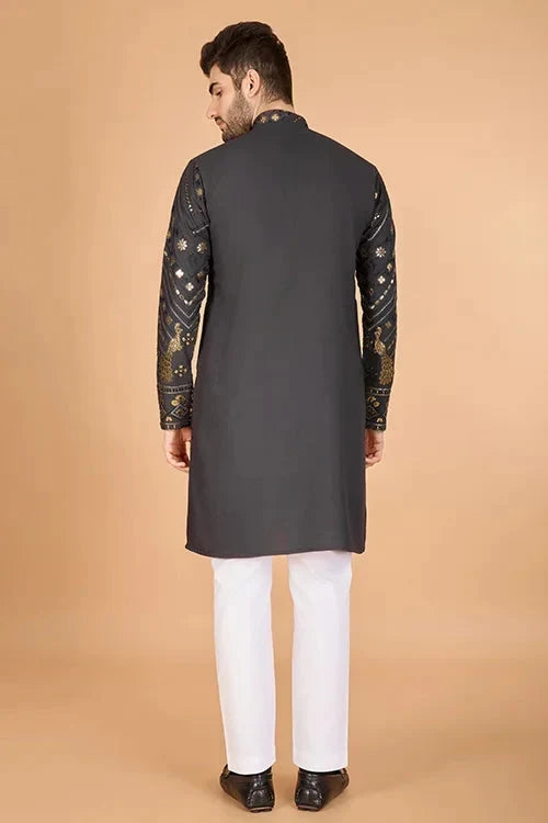 Cement Grey Designer Kurta – Viscose Rayon Fabric
