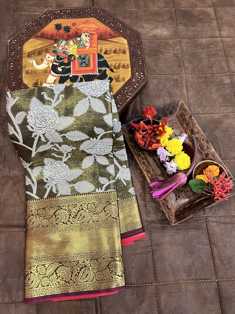 Exquisite Kanjivaram Silk Dark Green Saree with Zari Weaving Work
