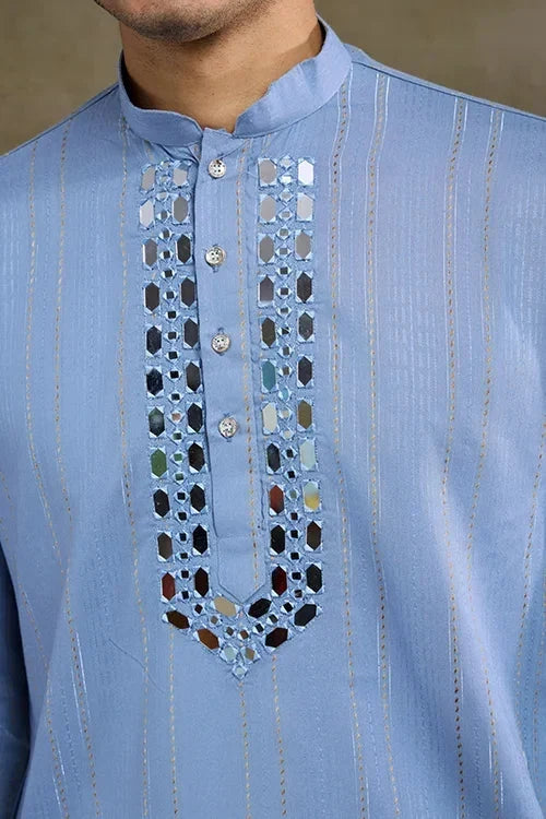 Light Blue Mirror Work Kurta