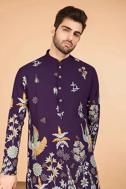Designer Purple Kurta for Men - Viscose Rayon Fabric