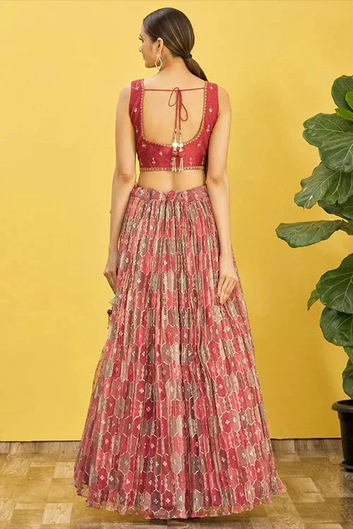 Designer Brown Thread With Sequins Embroidered Lehenga Choli