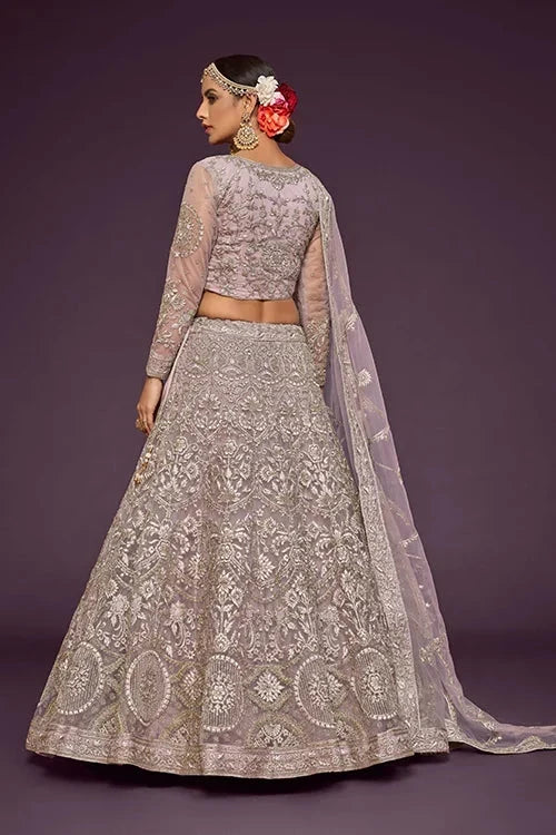 Dusky Orchid Soft Net Thread Zari Dori Embroidery Work Choli