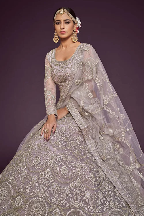 Dusky Orchid Soft Net Thread Zari Dori Embroidery Work Choli