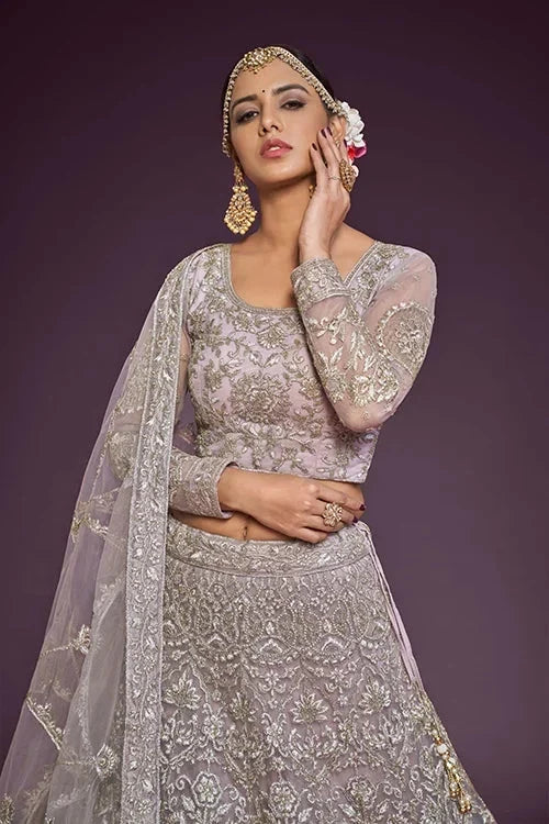 Dusky Orchid Soft Net Thread Zari Dori Embroidery Work Choli