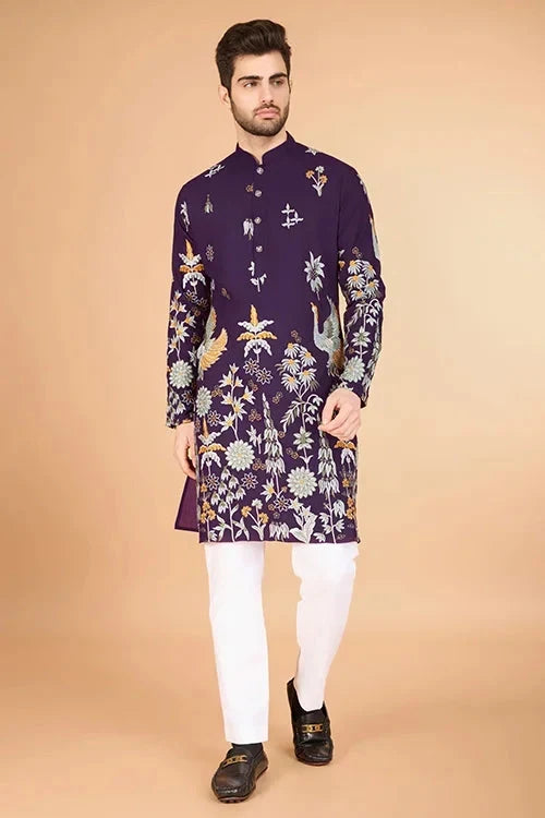 Designer Purple Kurta for Men - Viscose Rayon Fabric