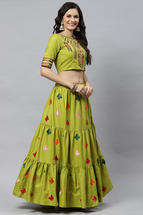 Exclusive Cotton Multi Embroidered Work Lehenga