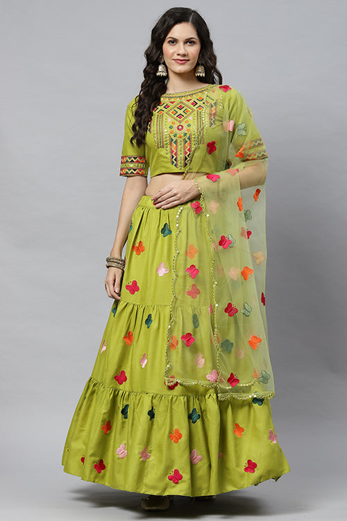 Exclusive Cotton Multi Embroidered Work Lehenga