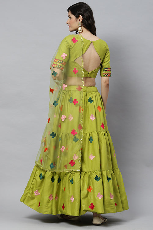 Exclusive Cotton Multi Embroidered Work Lehenga