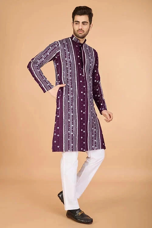 Purple Traditional Look Ethnic Wear Kurta for Men