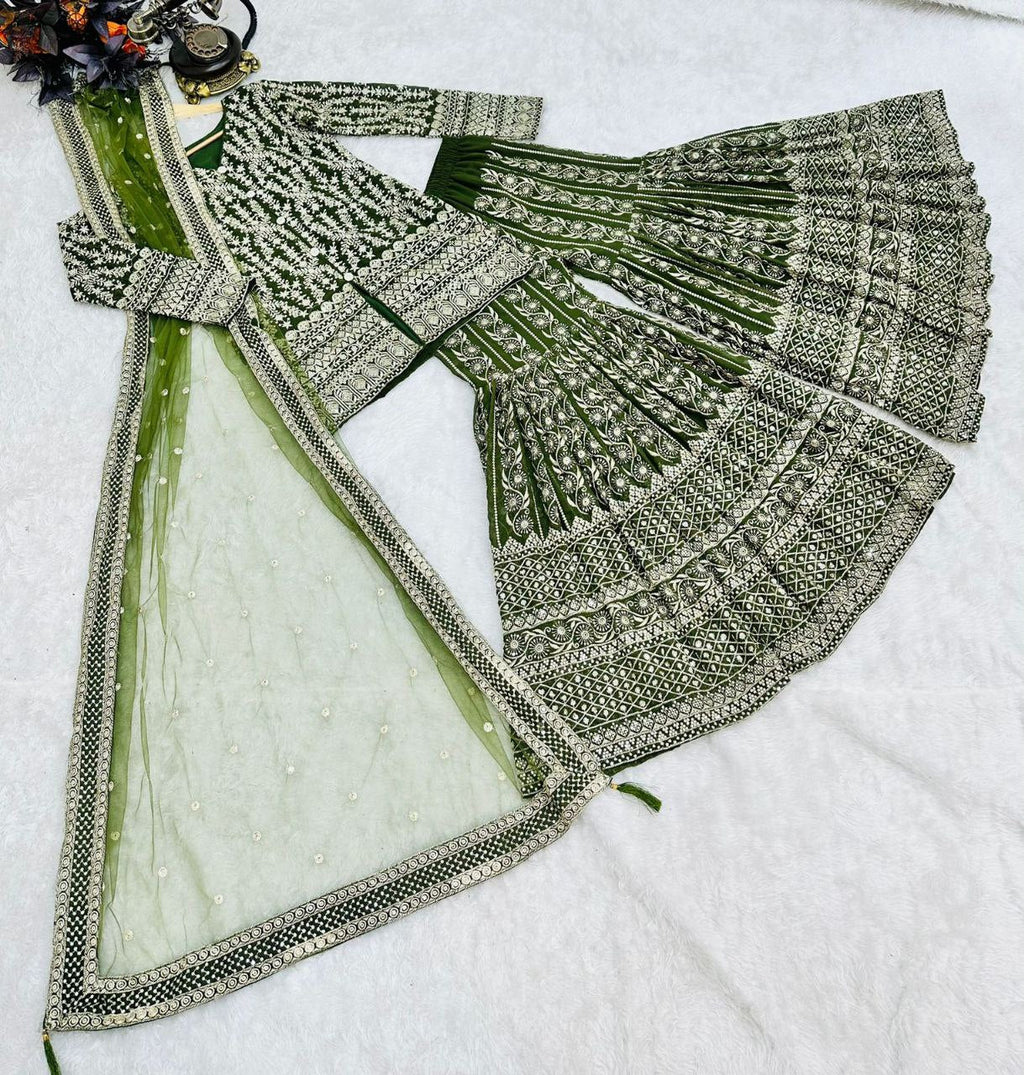 Green Sharara Sets in Georgette With Embroidery Work