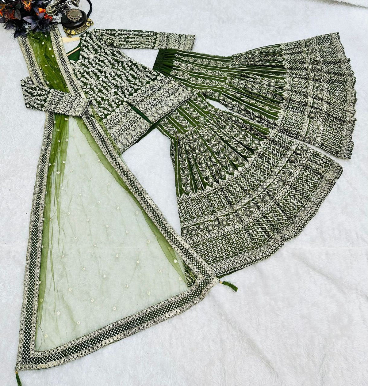Green Sharara Sets in Georgette With Embroidery Work