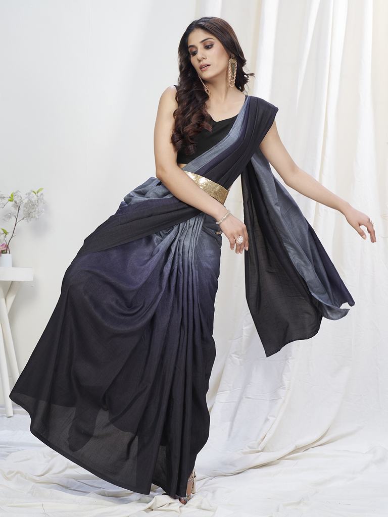 Grey-Black Lycra Based Saree