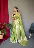 Parrot Green Man Mohini Cotton Muslin Woven Saree