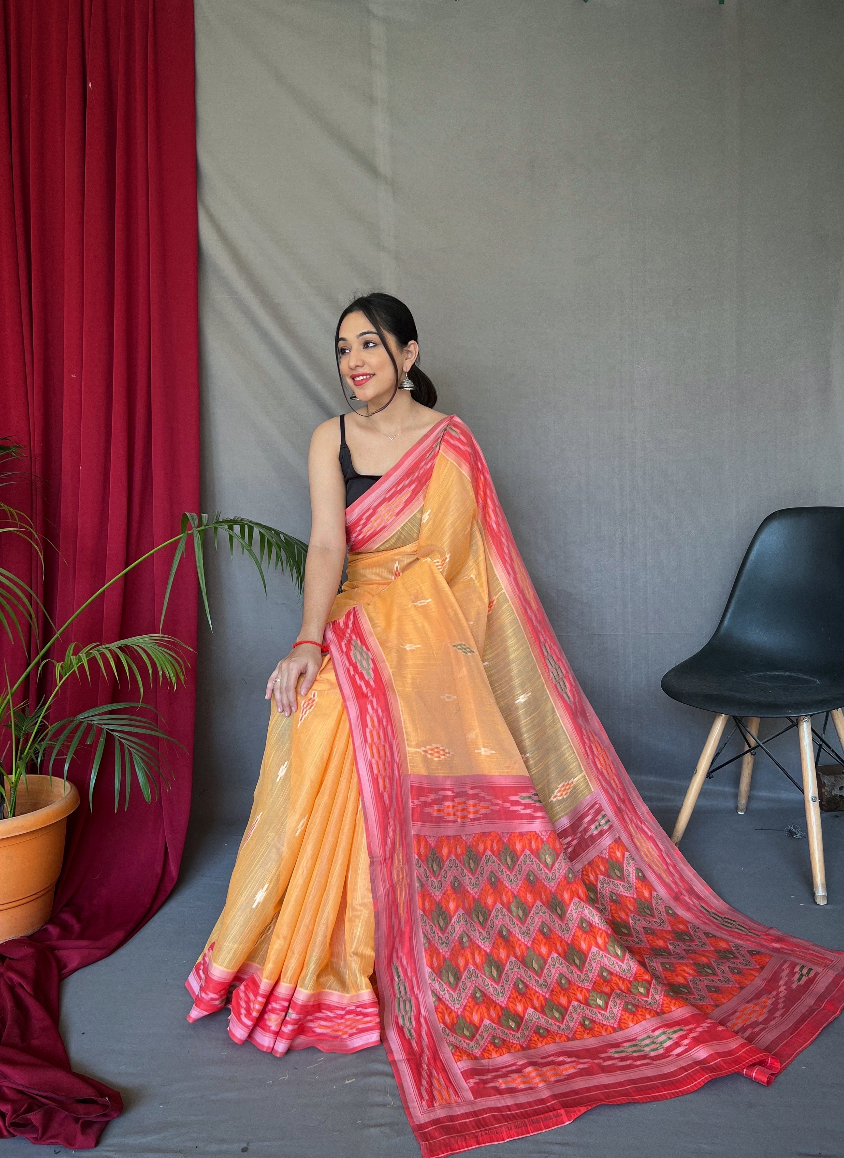 Orange Saree in Cotton