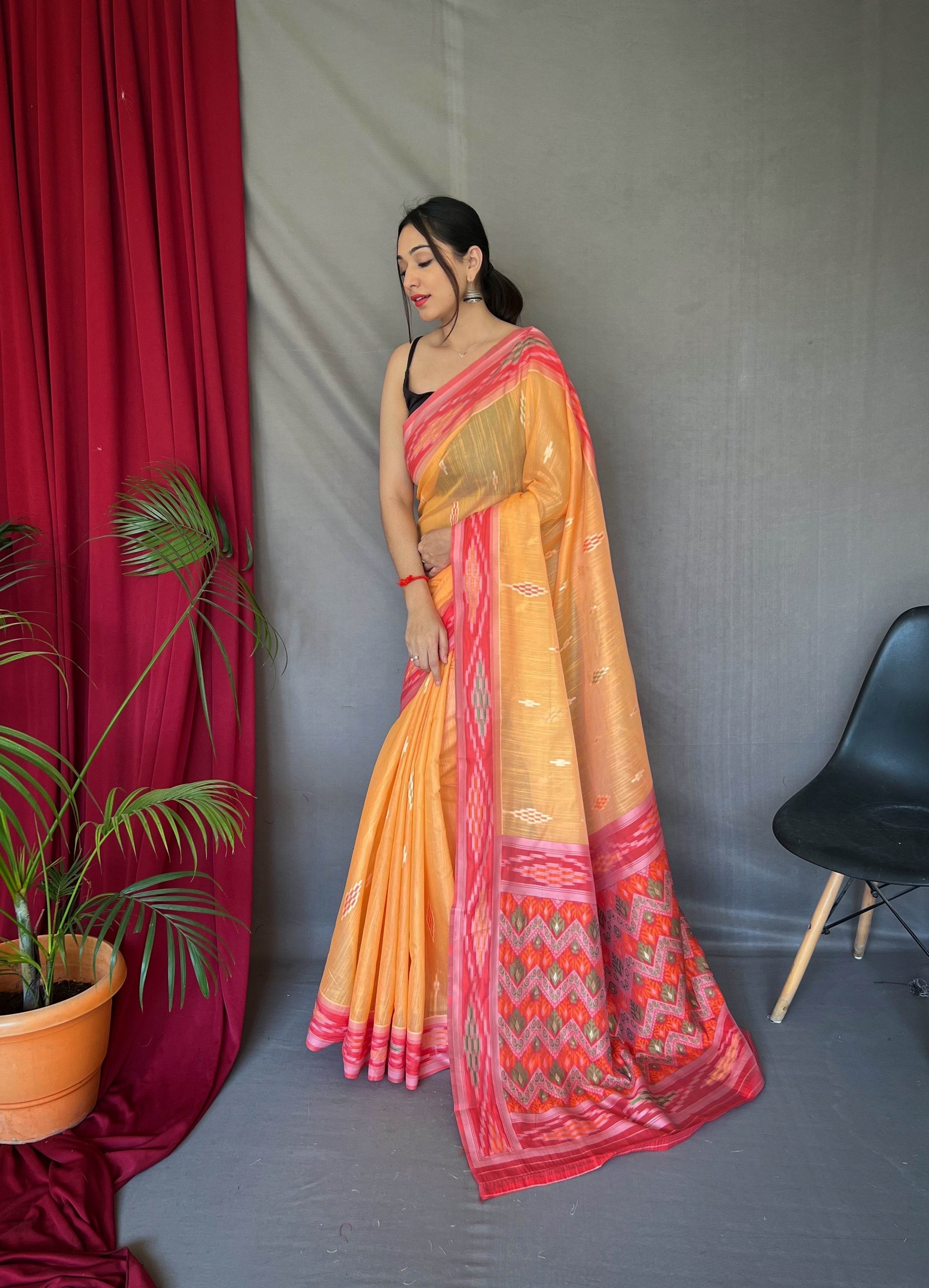 Orange Saree in Cotton