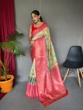 Pastel Green Saree in Kalamkari Print