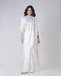 Ivory White Designer Freehand Saree with Maroon Abstract Lines – Handsfree Minimal Chic