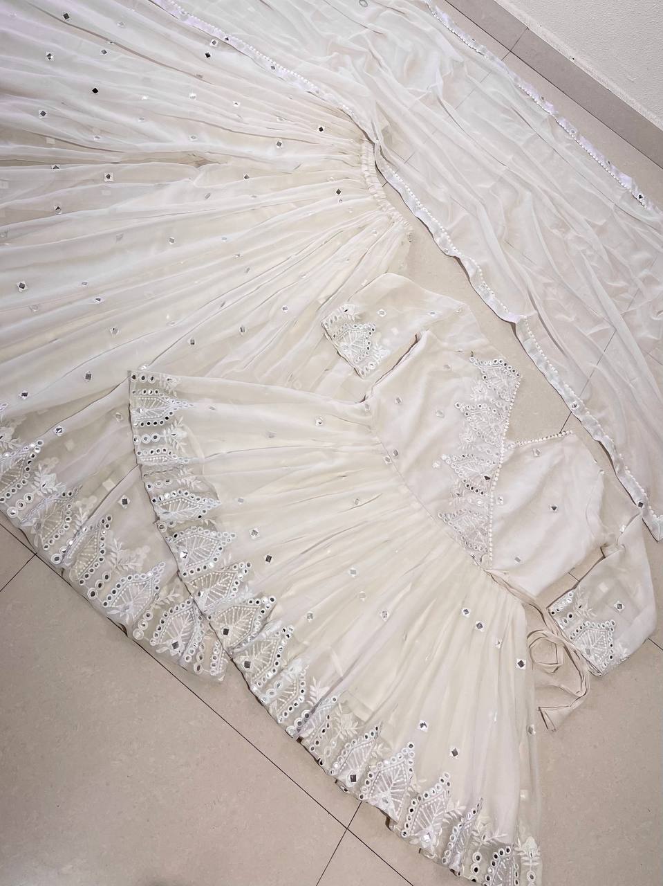 Fancy White Color Mirror Work Sharara Suit