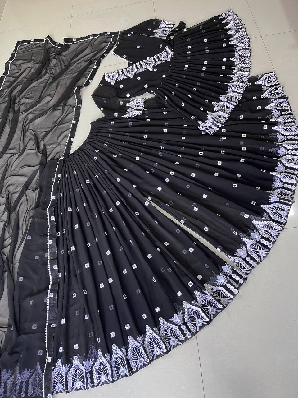 Fancy Black Color Mirror Work Sharara Suit