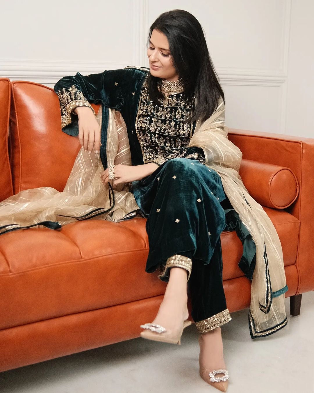 Dark Green Color Wedding Wear Velvet Salwar Suit