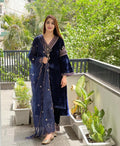 Navy Blue Color Embroidery Work Velvet Palazzo Suit