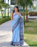 Pastel Blue Saree in Linen