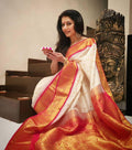 Admirable Beige Soft Banarasi Silk Saree With Unique Blouse Piece