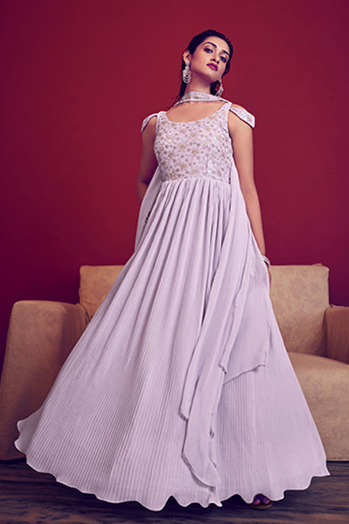 Lavender Ready to Wear Exclusive Traditional Look Embroidered Gown