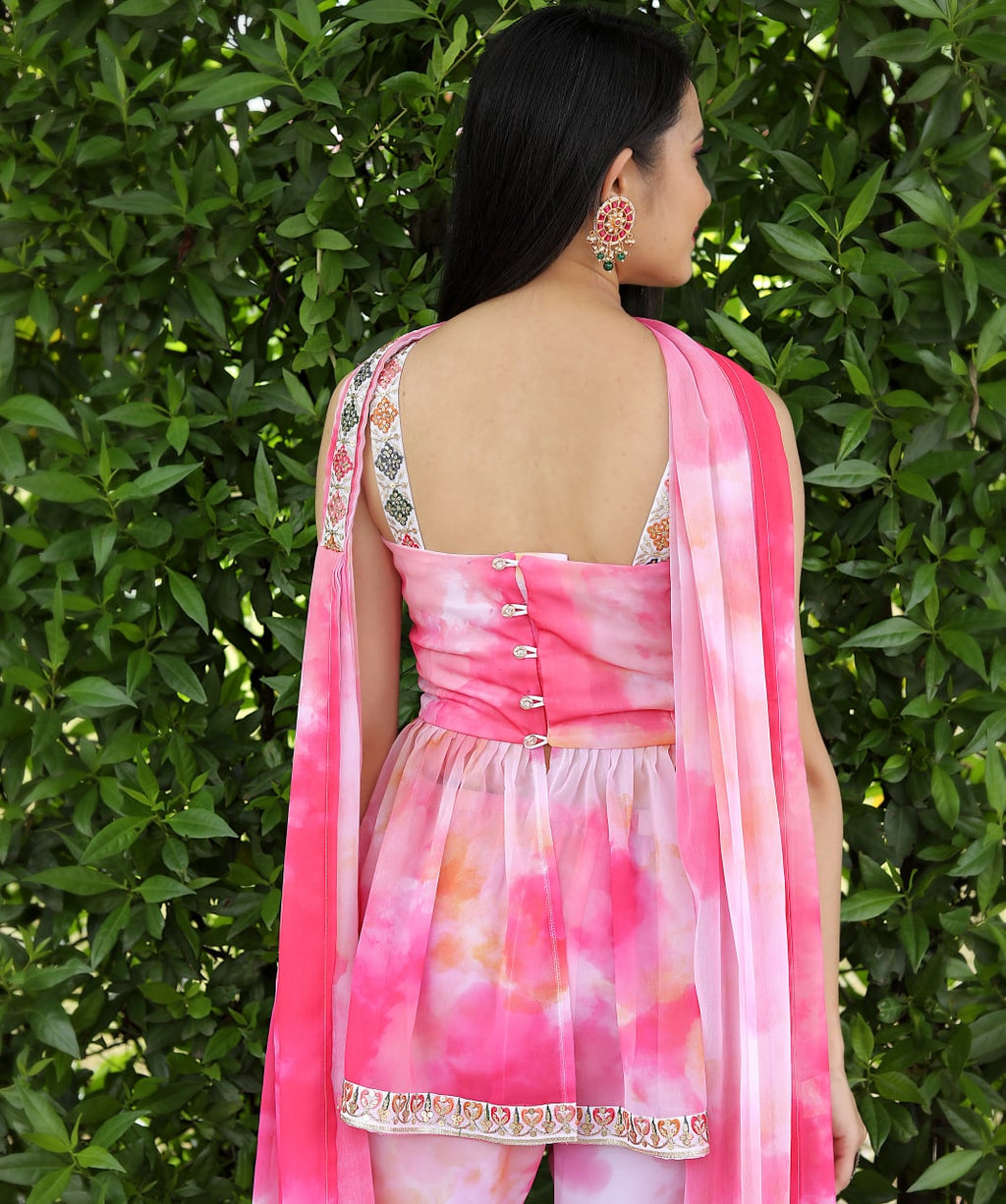 Light Pink Color Shibori Print Thread Sequence Work Sharara Suit