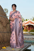 Light Pink Weaving Banarasi Silk Festival Wear Saree