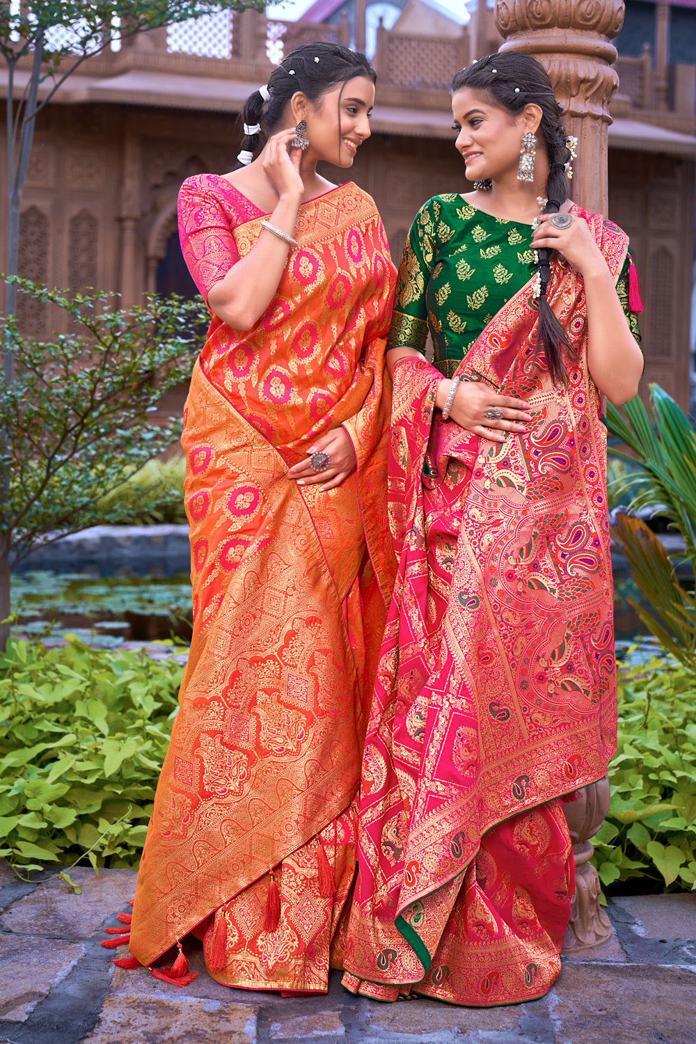 Orange Banarasi Silk Saree With Zari Weaving Work
