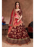 Blooming Dark Maroon Colored Bridal Wear Designer Embroidered Lehenga choli